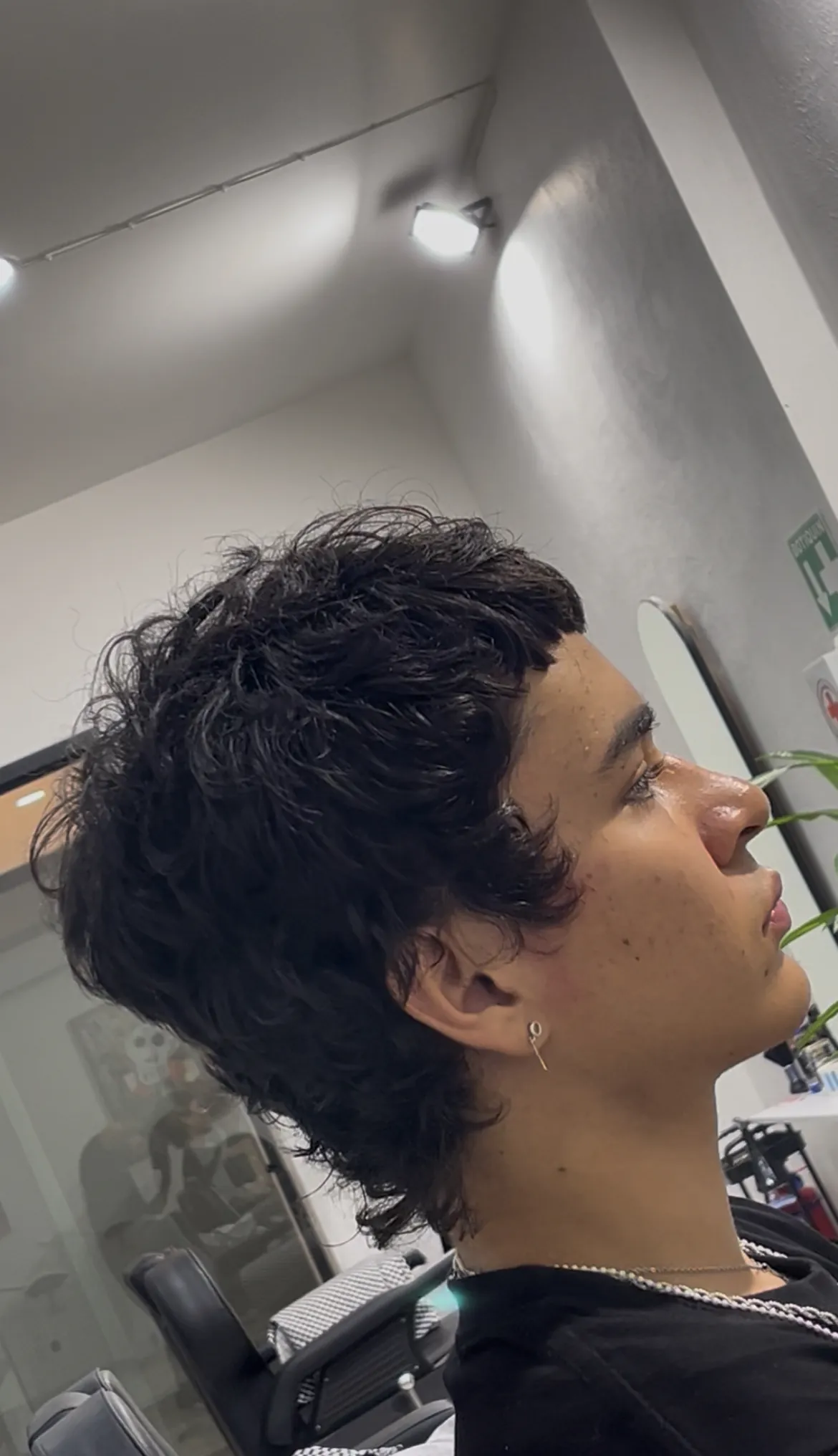Mullet con rizo natural, vista de perfil